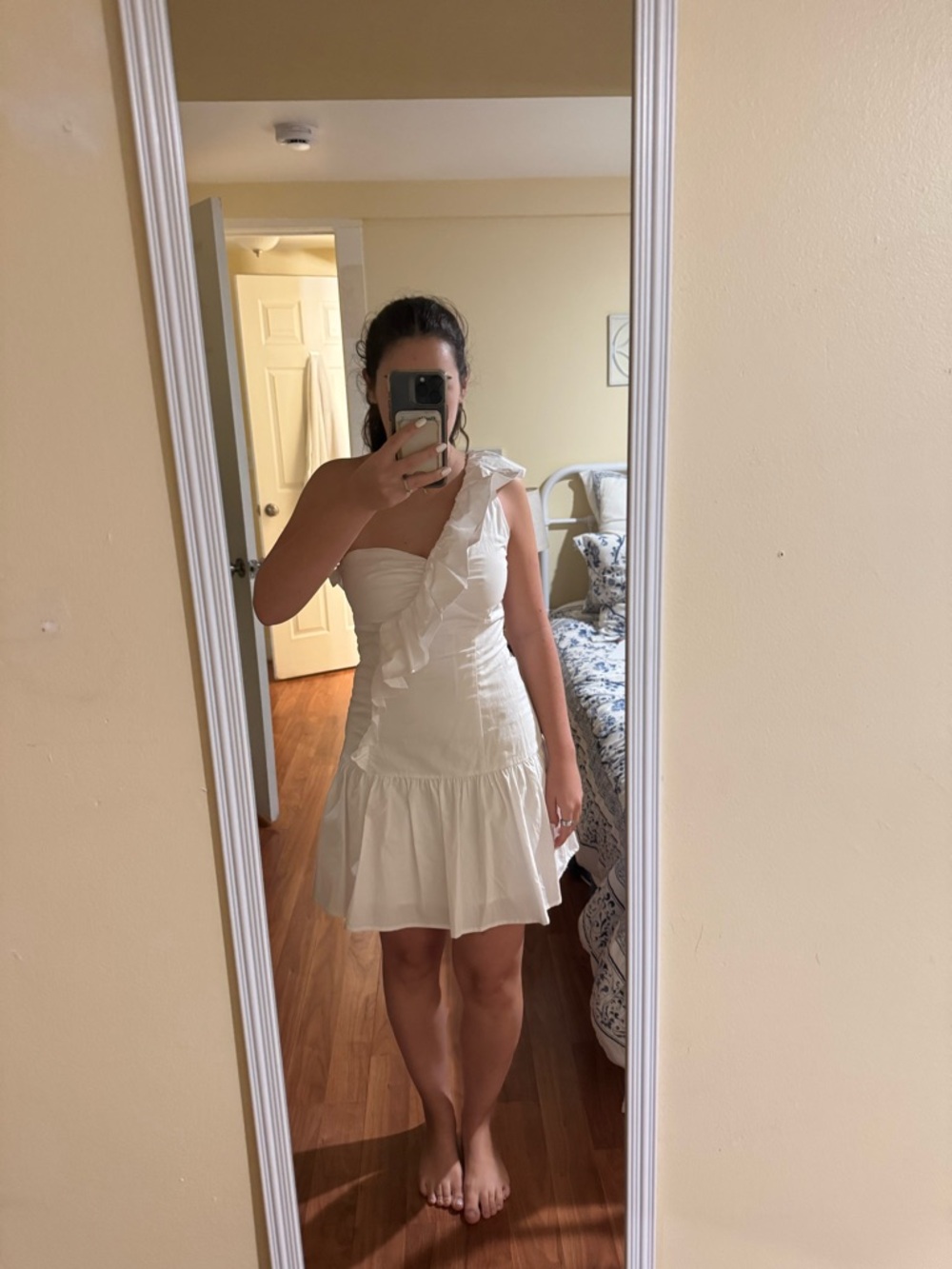 Astr One-Shoulder White Ruffle Mini Dress - Picture 2 of 3